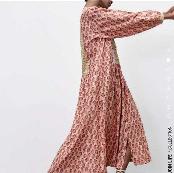 Brand New Zara Crochet Trim Printed Midi dress - Picture 7 of 13